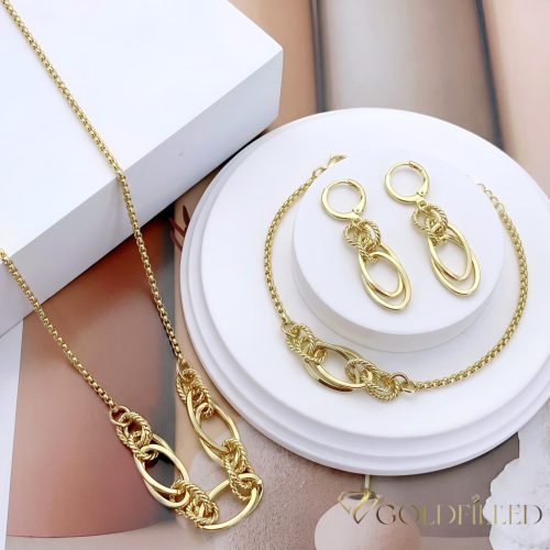 Goldfilled Antiallergén Nyaklánc 45cm/2-10mm + Karkötő 17-20cm + Fülbevaló 14K szín