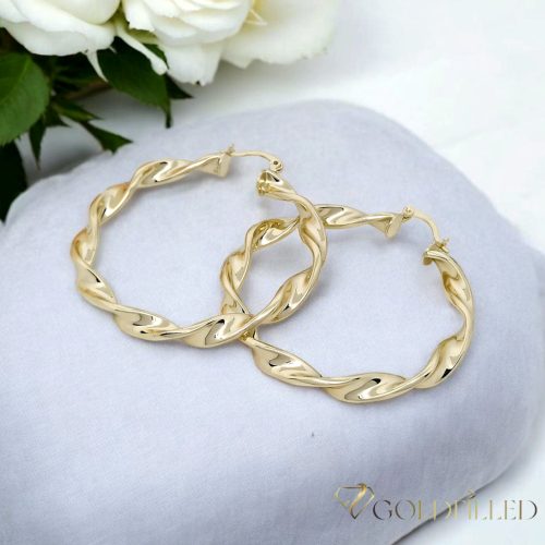 Goldfilled Antiallergén Csavart Karika Fülbevaló 50mm 14K szín